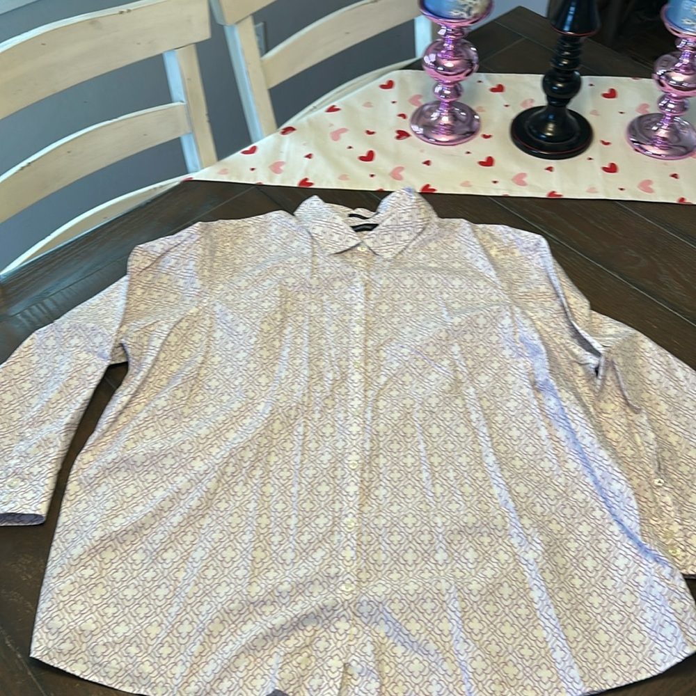 Lands End Button Up Shirt.  26W. Purple trellis pattern.